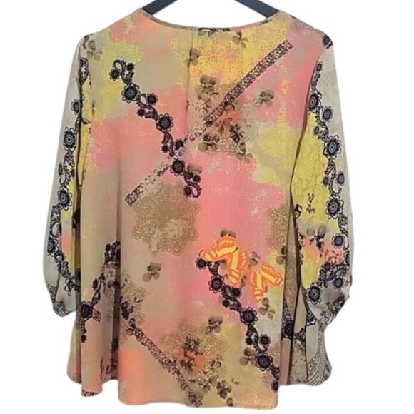 Style & Co. Petite Women's Floral Print Boho Style 3/4 Sleeve Flowy Blouse PL - Picture 3 of 14